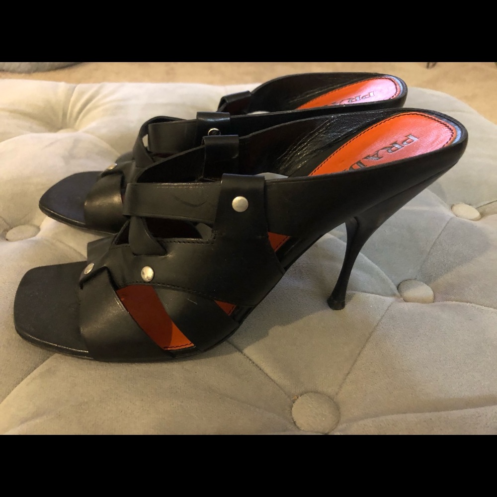 Prada Sandals size 8 /39 Black Leather Heel